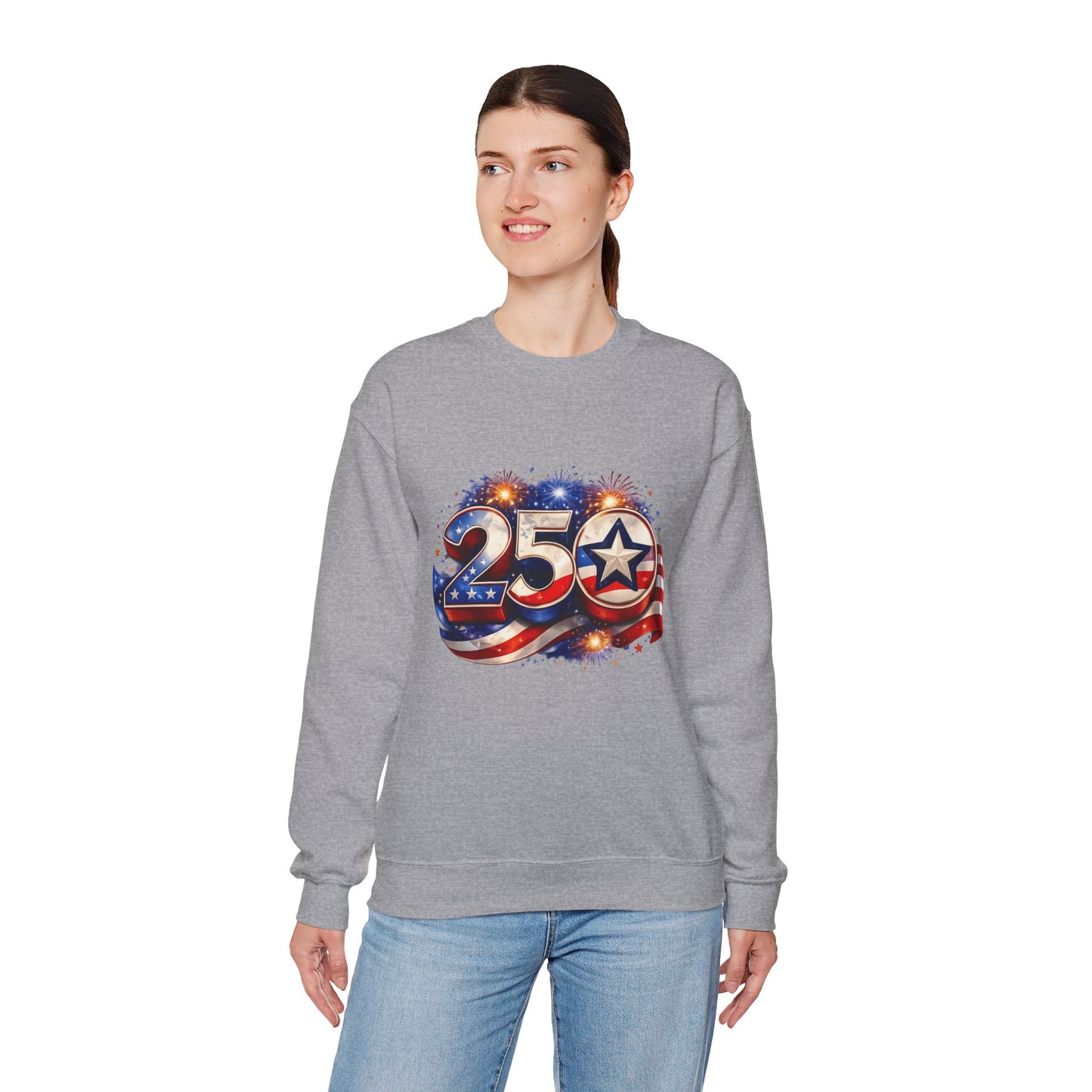 Crewneck Sweatshirt – '250' American Flag Stars & Stripes Patriotic Design