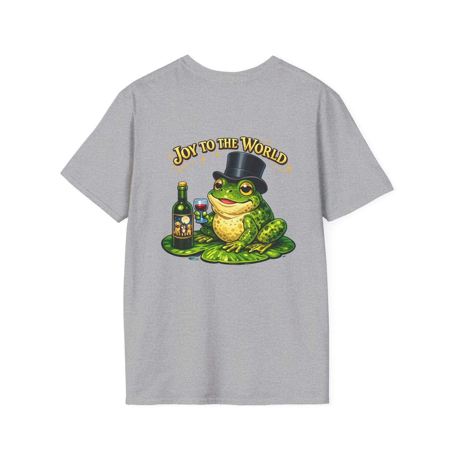 Joy to the World Frog T-Shirt — Festive Top Hat Frog with Wine Bottle