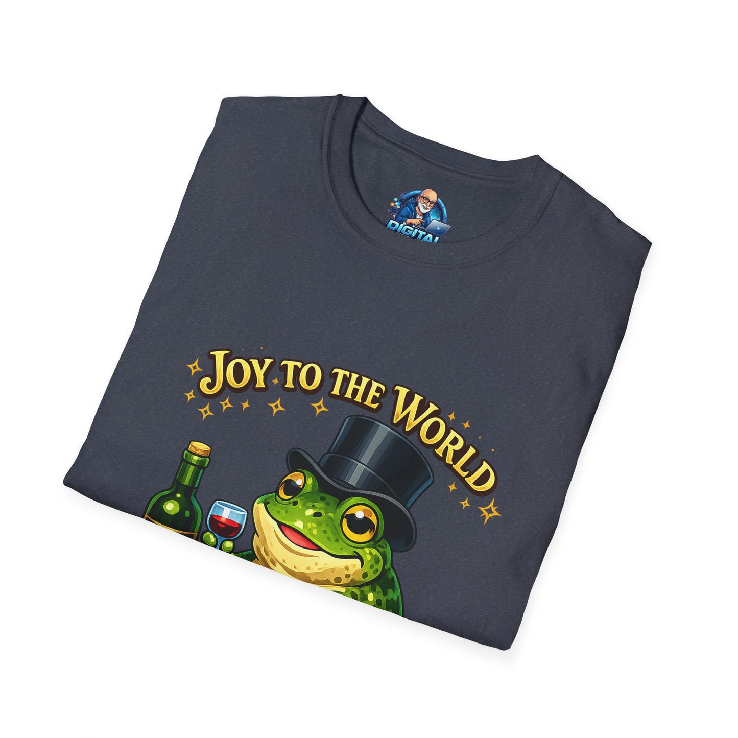 Joy to the World Frog T-Shirt — Festive Top Hat Frog with Wine Bottle