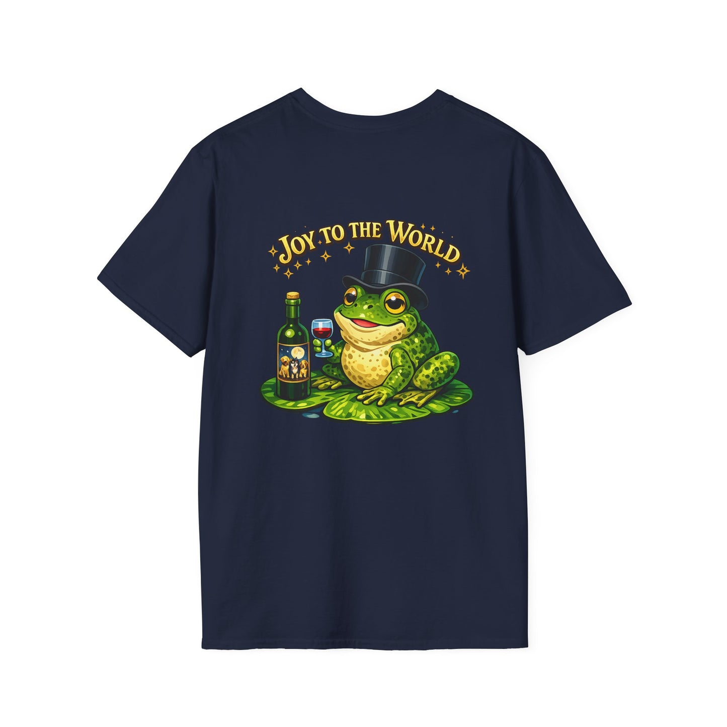 Joy to the World Frog T-Shirt — Festive Top Hat Frog with Wine Bottle