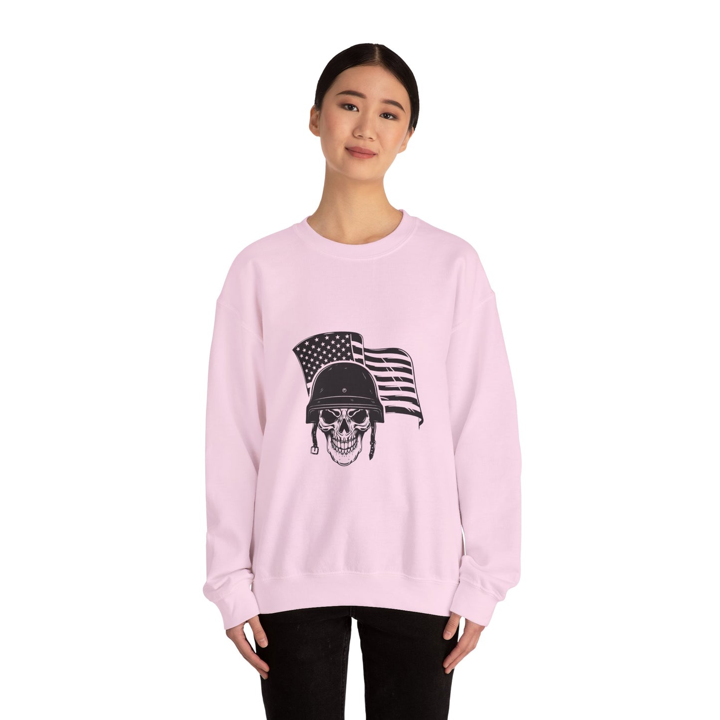 Skull Soldier Crewneck Sweatshirt – American Flag Helmet Graphic