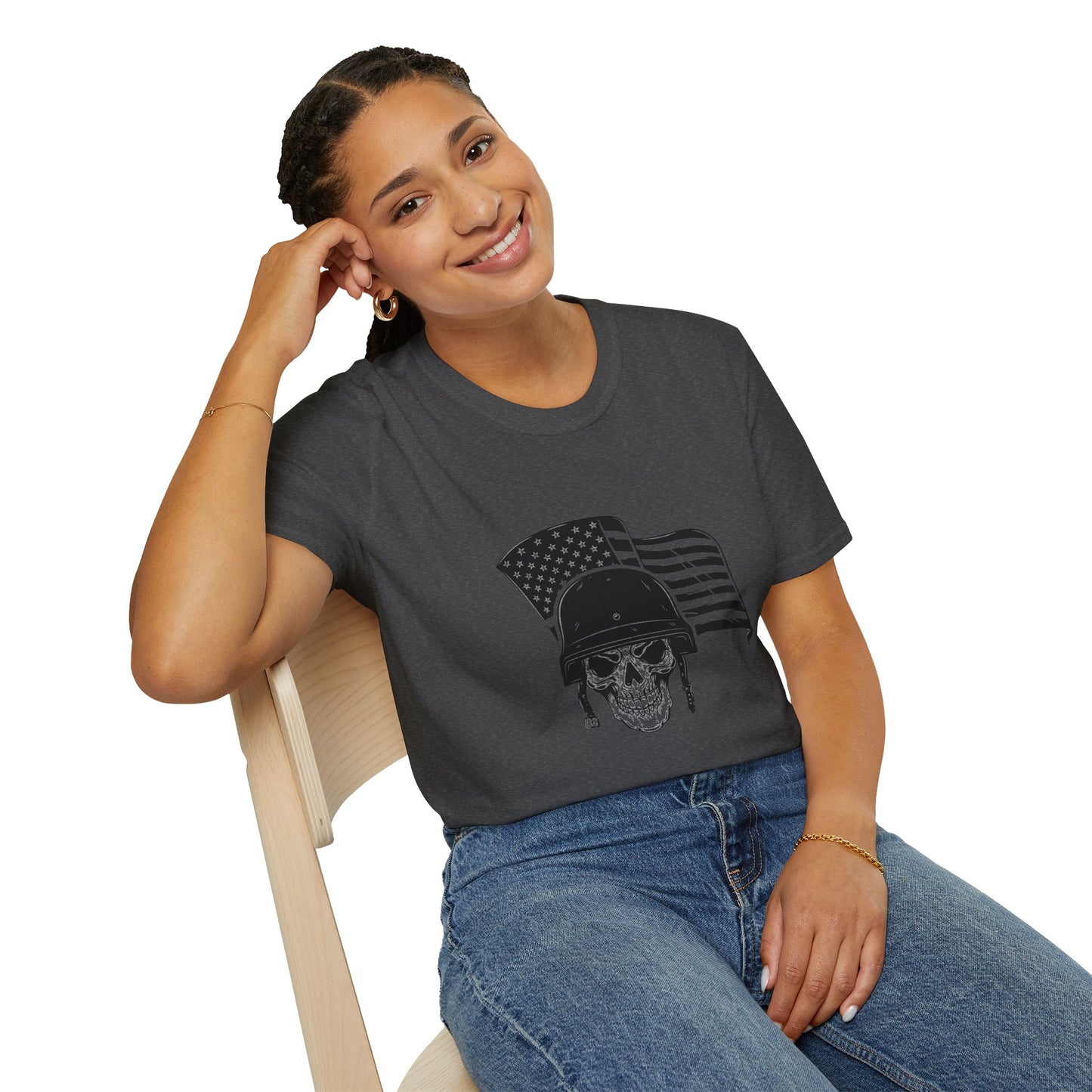 Patriotic Skull Helmet T-Shirt — American Flag Military Skull Graphic Tee
