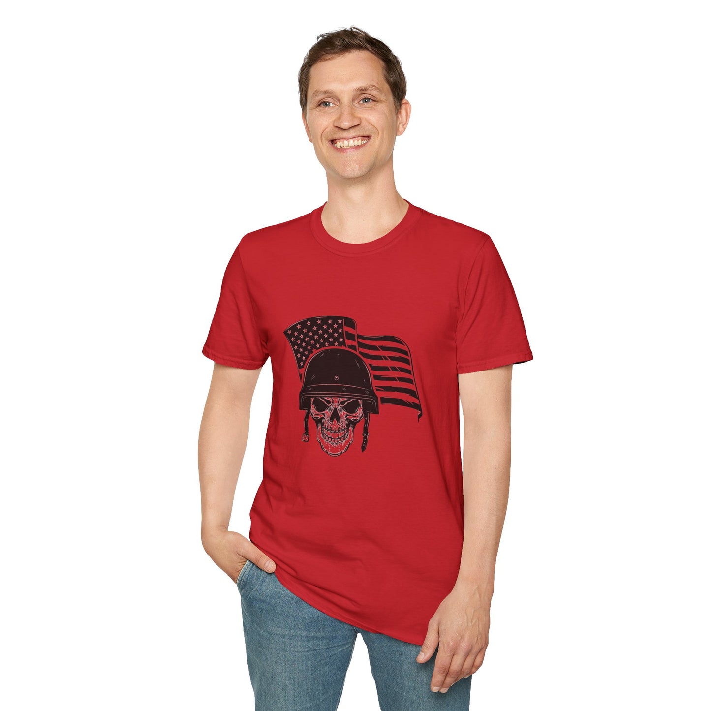 Patriotic Skull Helmet T-Shirt — American Flag Military Skull Graphic Tee