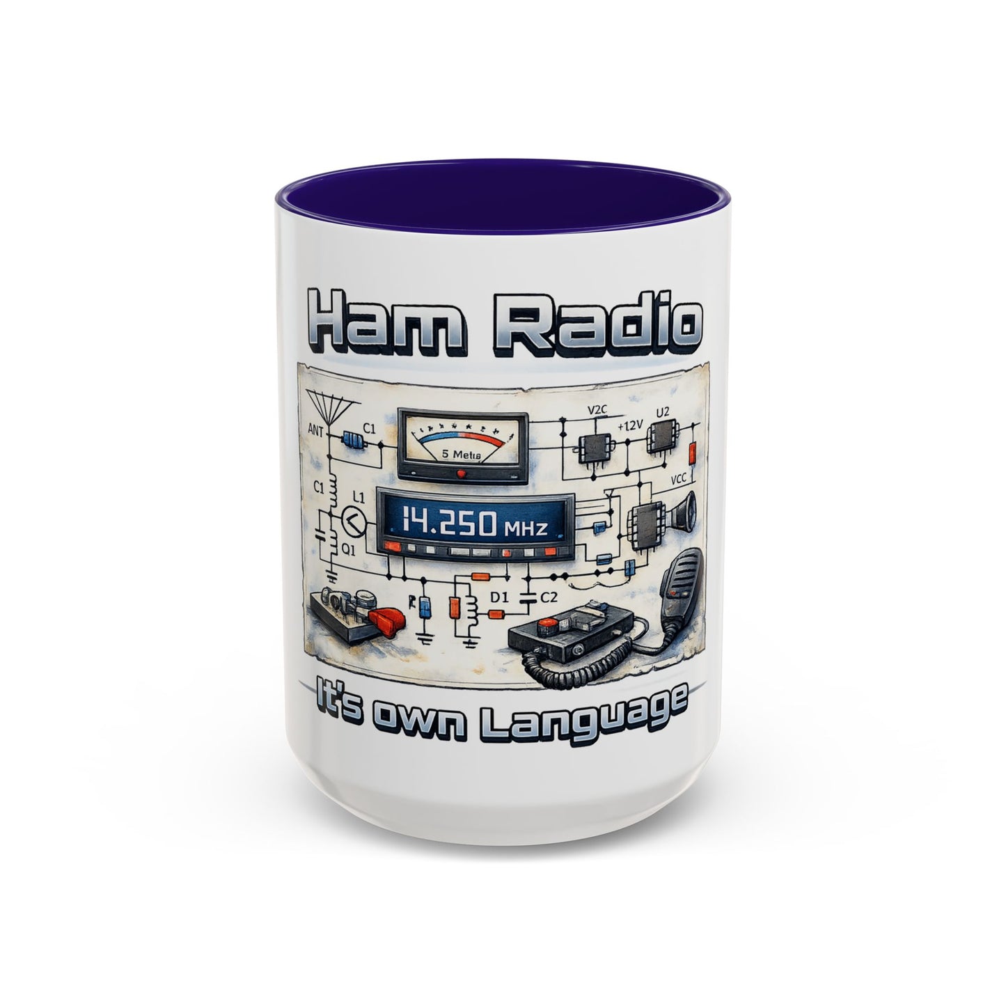 Ham Radio Circuit Design Coffee Mug — "Ham Radio: It’s Own Language" (11oz/15oz)