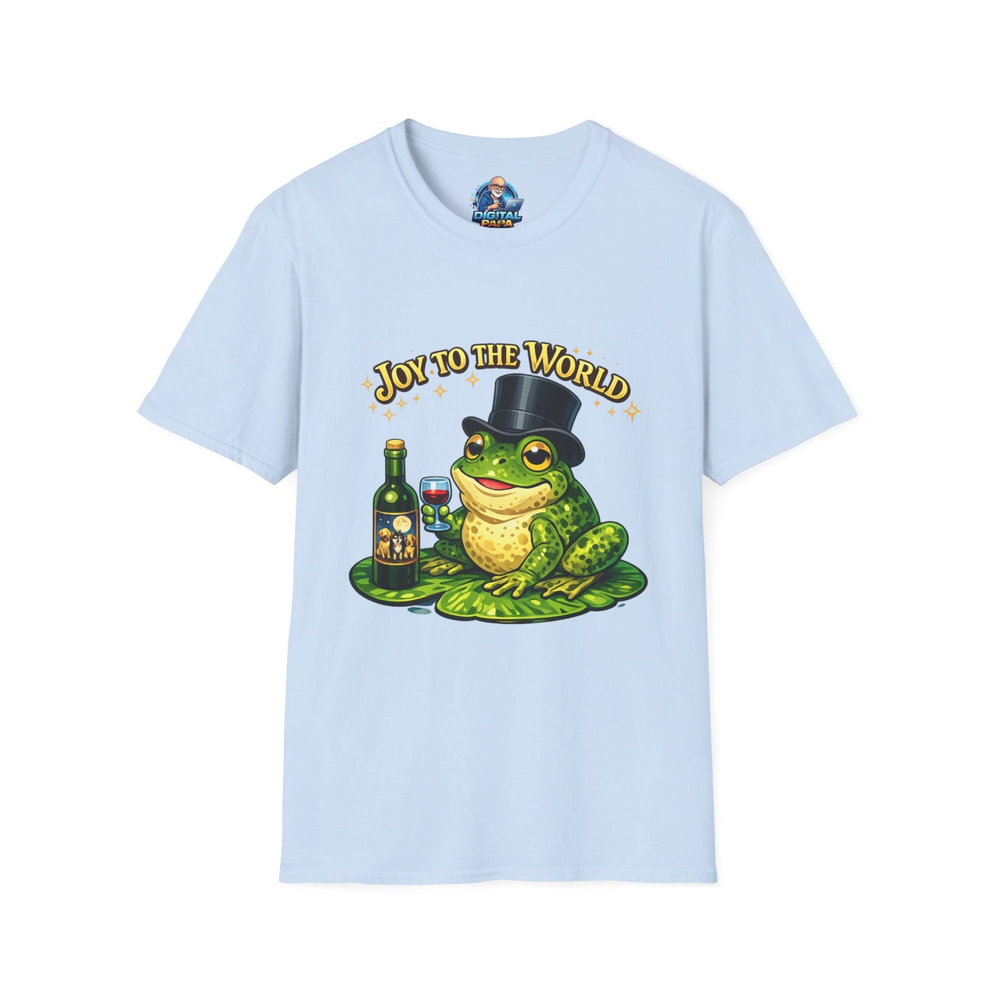 Joy to the World Frog T-Shirt — Festive Top Hat Frog with Wine Bottle