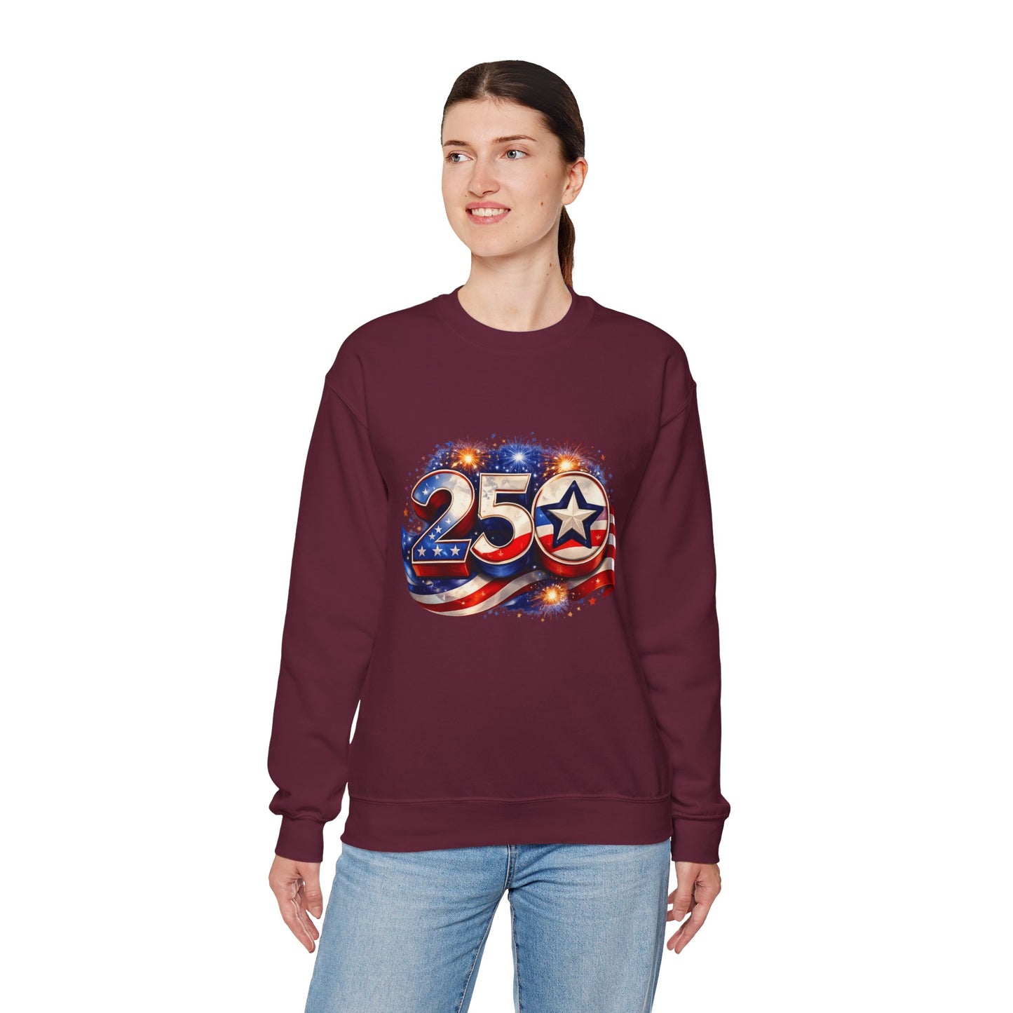 Crewneck Sweatshirt – '250' American Flag Stars & Stripes Patriotic Design