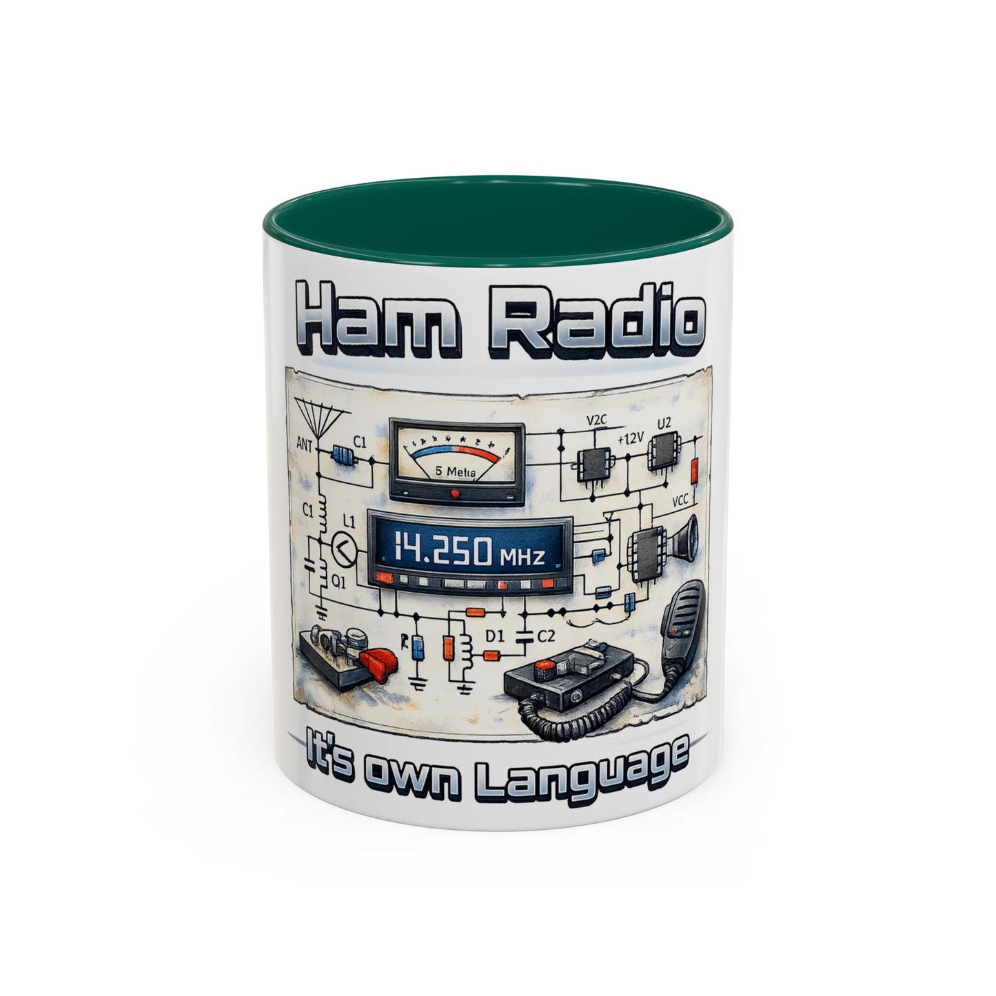 Ham Radio Circuit Design Coffee Mug — "Ham Radio: It’s Own Language" (11oz/15oz)
