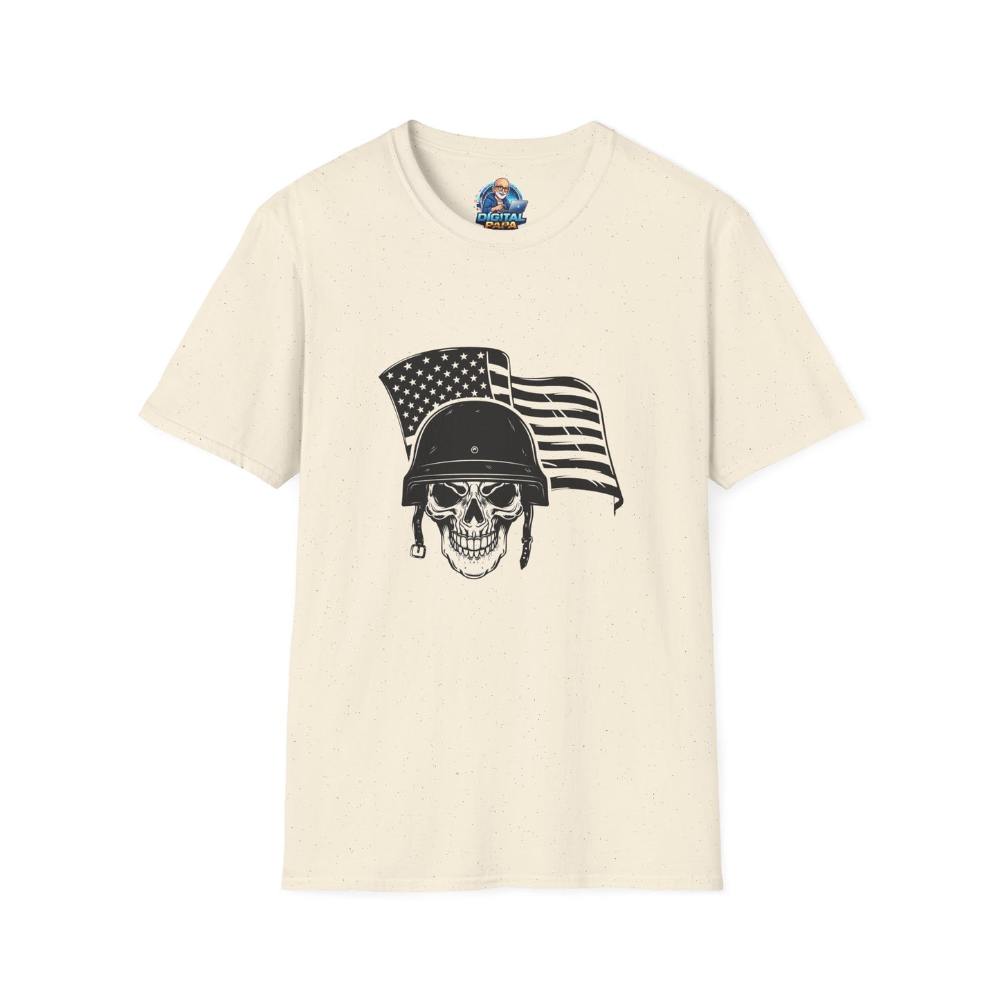 Patriotic Skull Helmet T-Shirt — American Flag Military Skull Graphic Tee