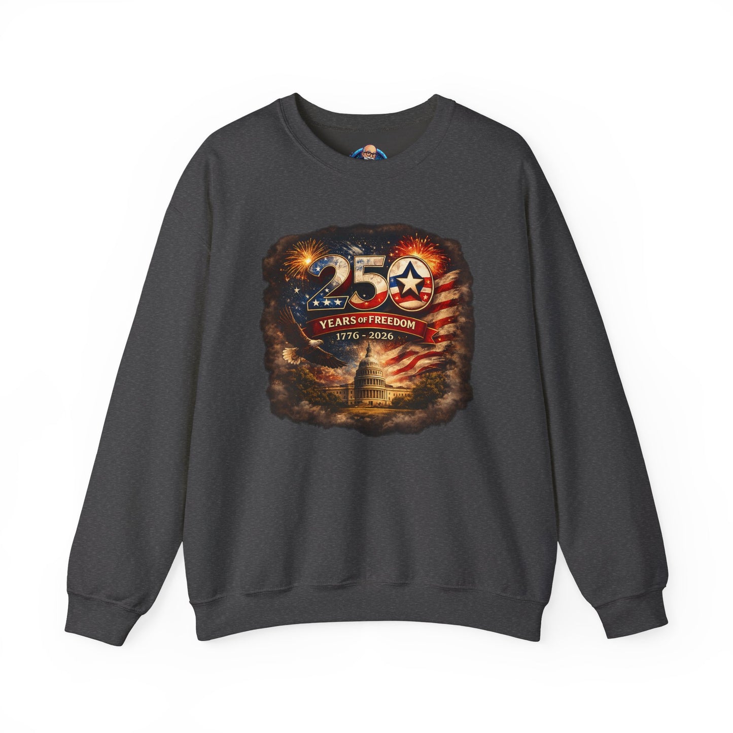 250th Anniversary Patriotic Crewneck Sweatshirt — "250 Years of Freedom" USA Flag Design