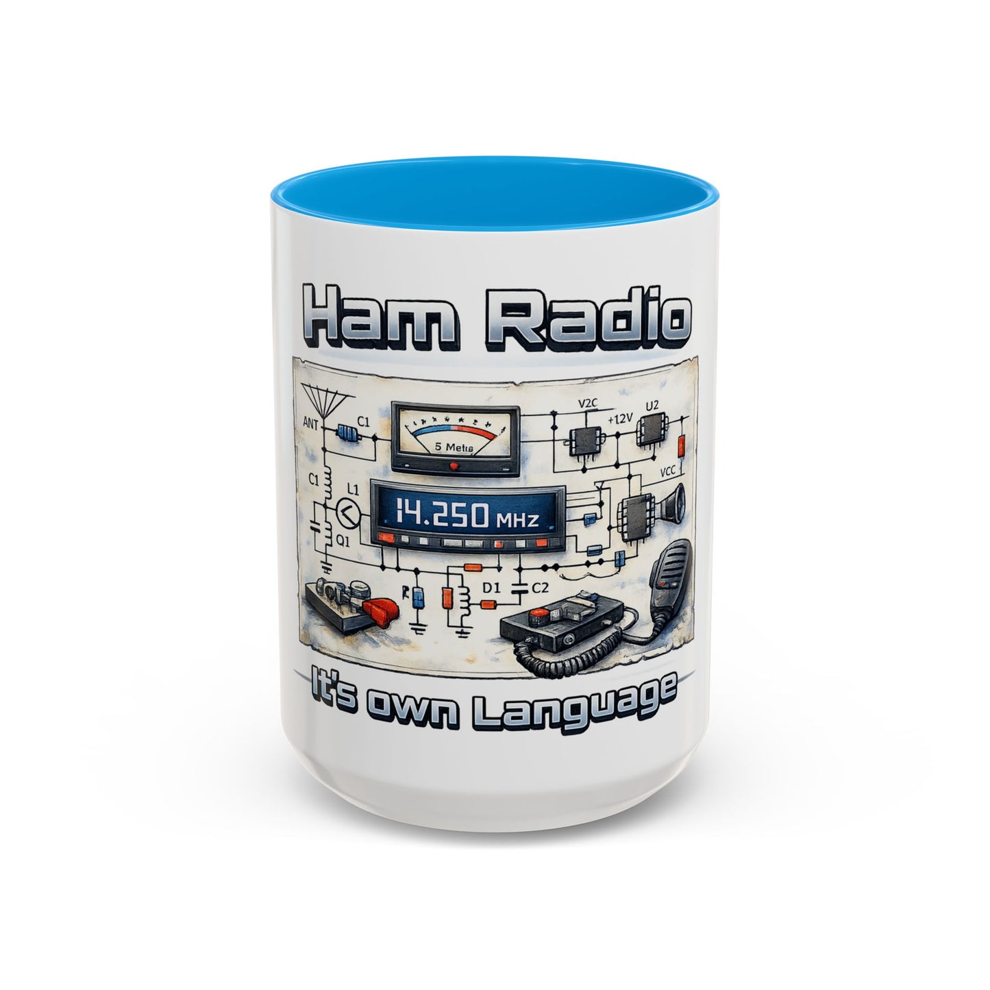 Ham Radio Circuit Design Coffee Mug — "Ham Radio: It’s Own Language" (11oz/15oz)