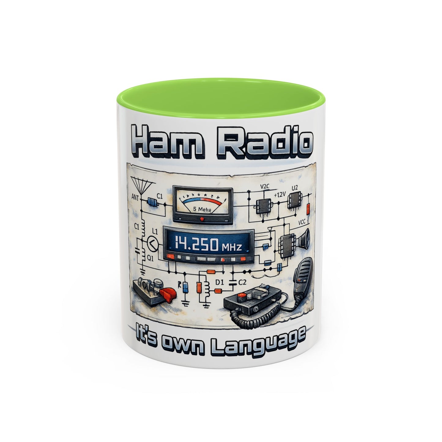 Ham Radio Circuit Design Coffee Mug — "Ham Radio: It’s Own Language" (11oz/15oz)