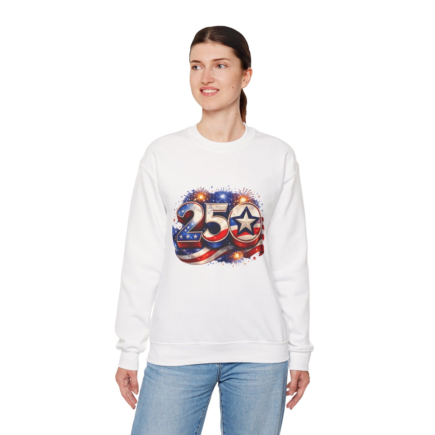 Crewneck Sweatshirt – '250' American Flag Stars & Stripes Patriotic Design