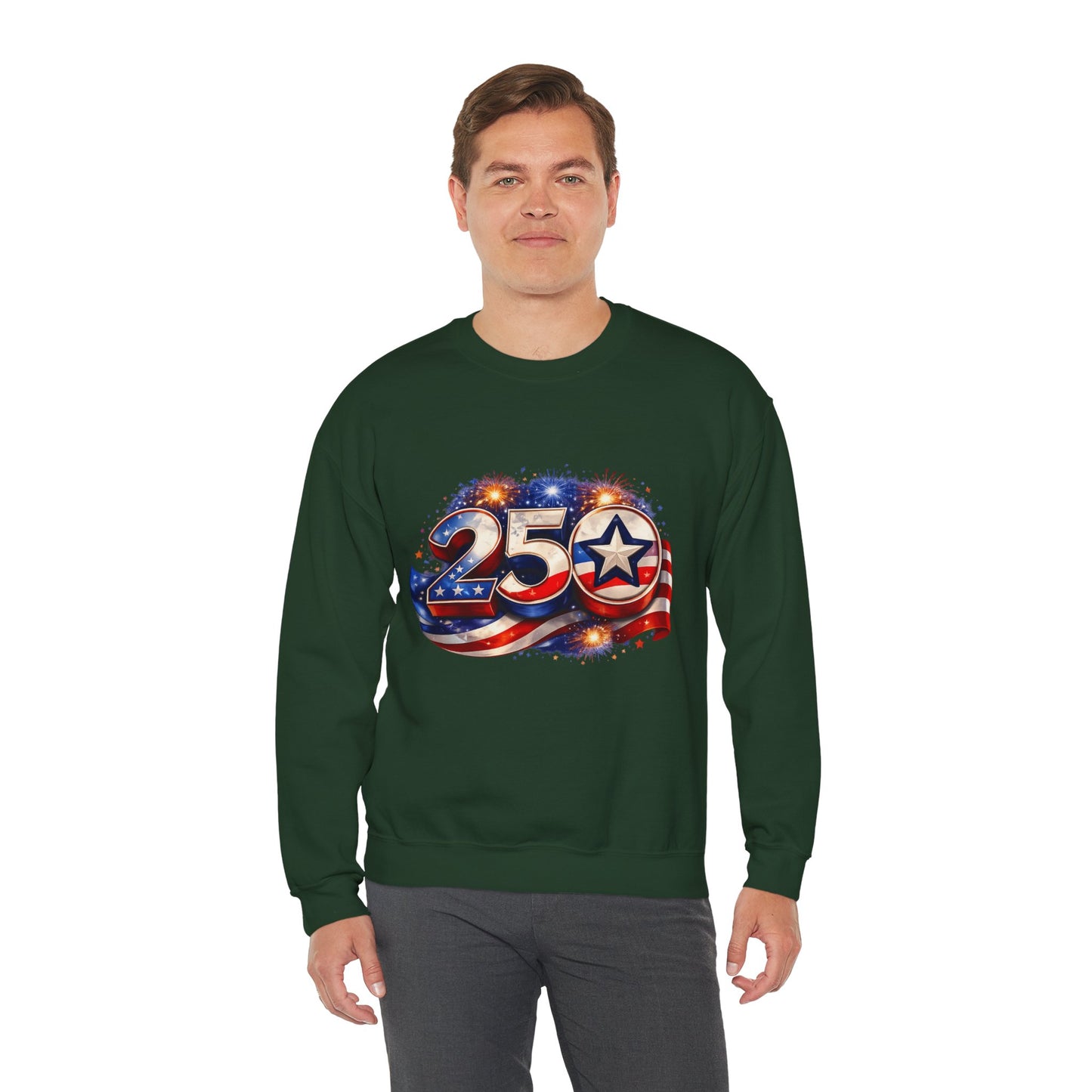 Crewneck Sweatshirt – '250' American Flag Stars & Stripes Patriotic Design