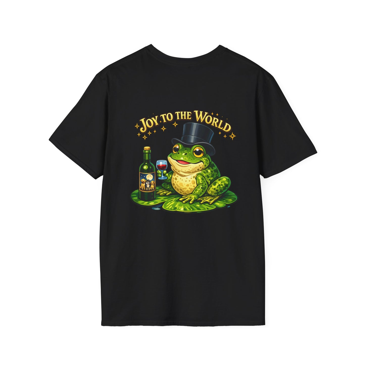 Joy to the World Frog T-Shirt — Festive Top Hat Frog with Wine Bottle