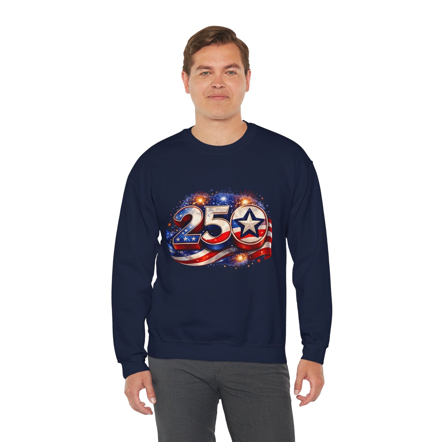 Crewneck Sweatshirt – '250' American Flag Stars & Stripes Patriotic Design