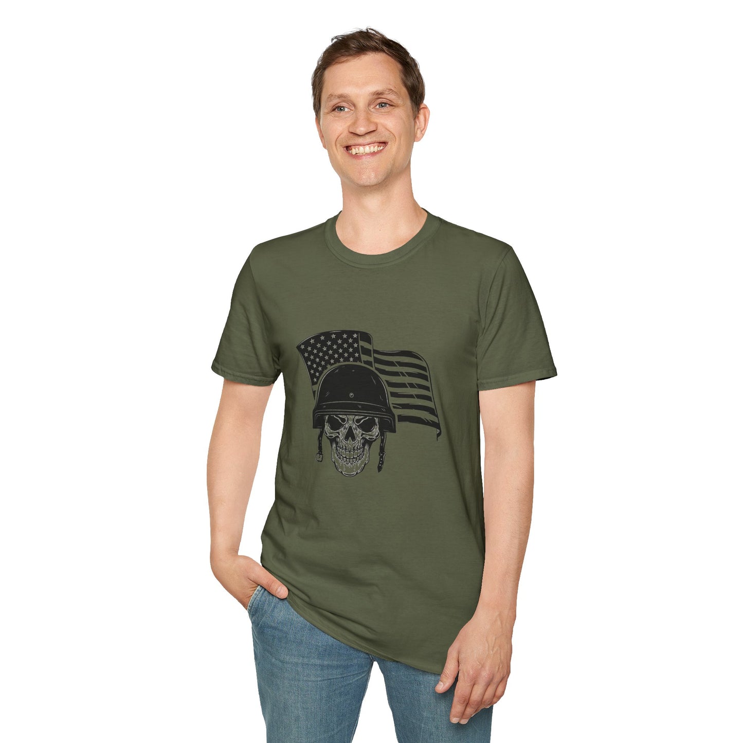 Patriotic Skull Helmet T-Shirt — American Flag Military Skull Graphic Tee