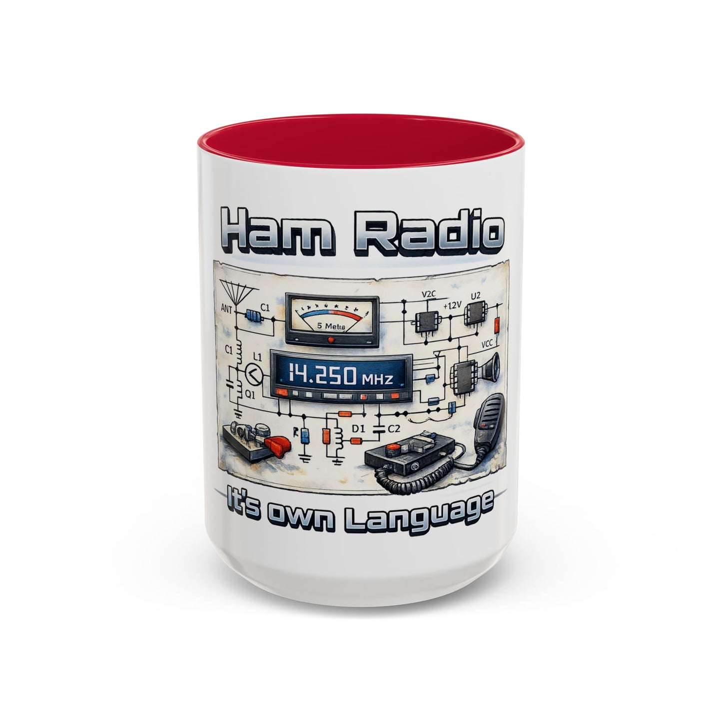 Ham Radio Circuit Design Coffee Mug — "Ham Radio: It’s Own Language" (11oz/15oz)