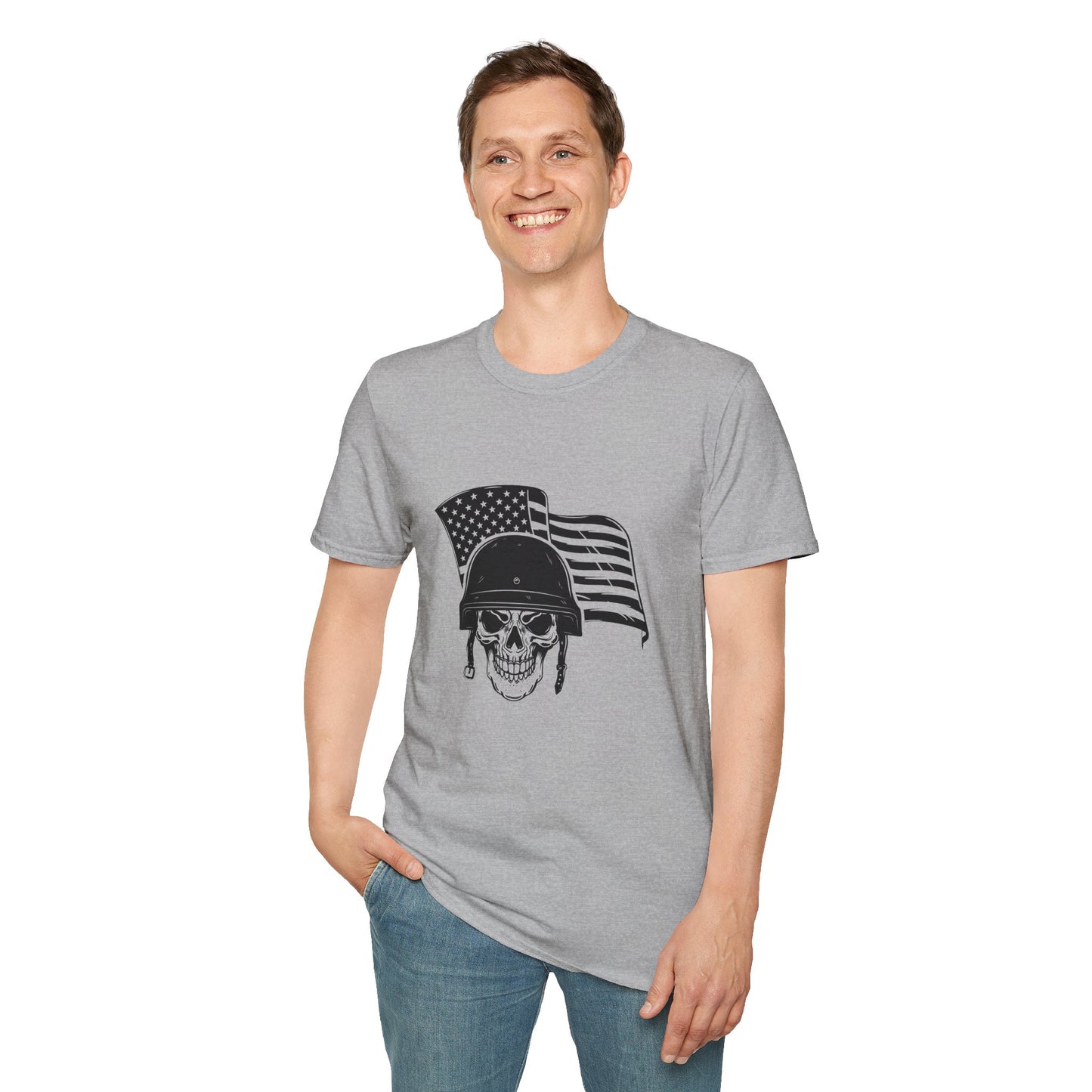 Patriotic Skull Helmet T-Shirt — American Flag Military Skull Graphic Tee