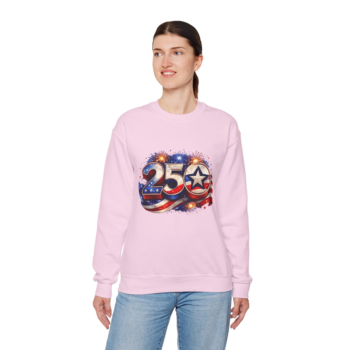 Crewneck Sweatshirt – '250' American Flag Stars & Stripes Patriotic Design