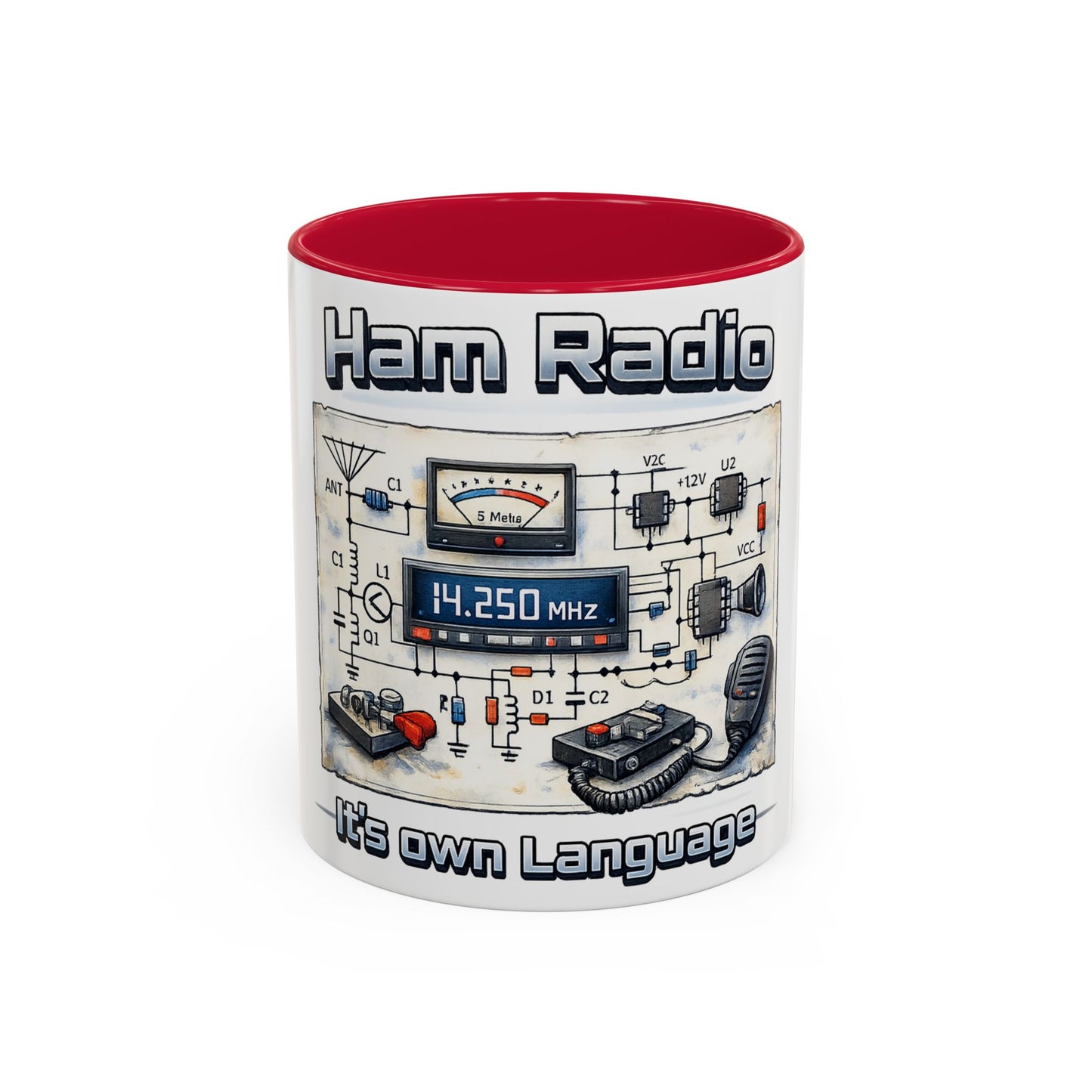 Ham Radio Circuit Design Coffee Mug — "Ham Radio: It’s Own Language" (11oz/15oz)