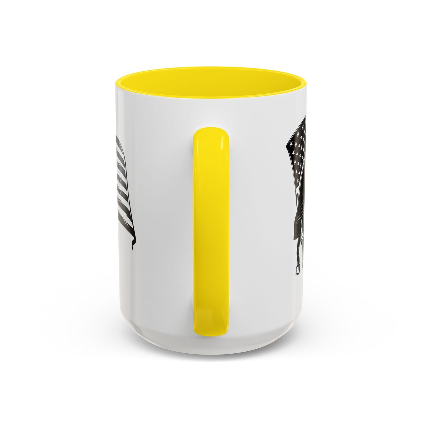 American Skull Soldier Coffee Mug — Military Helmet with US Flag (11/15oz)