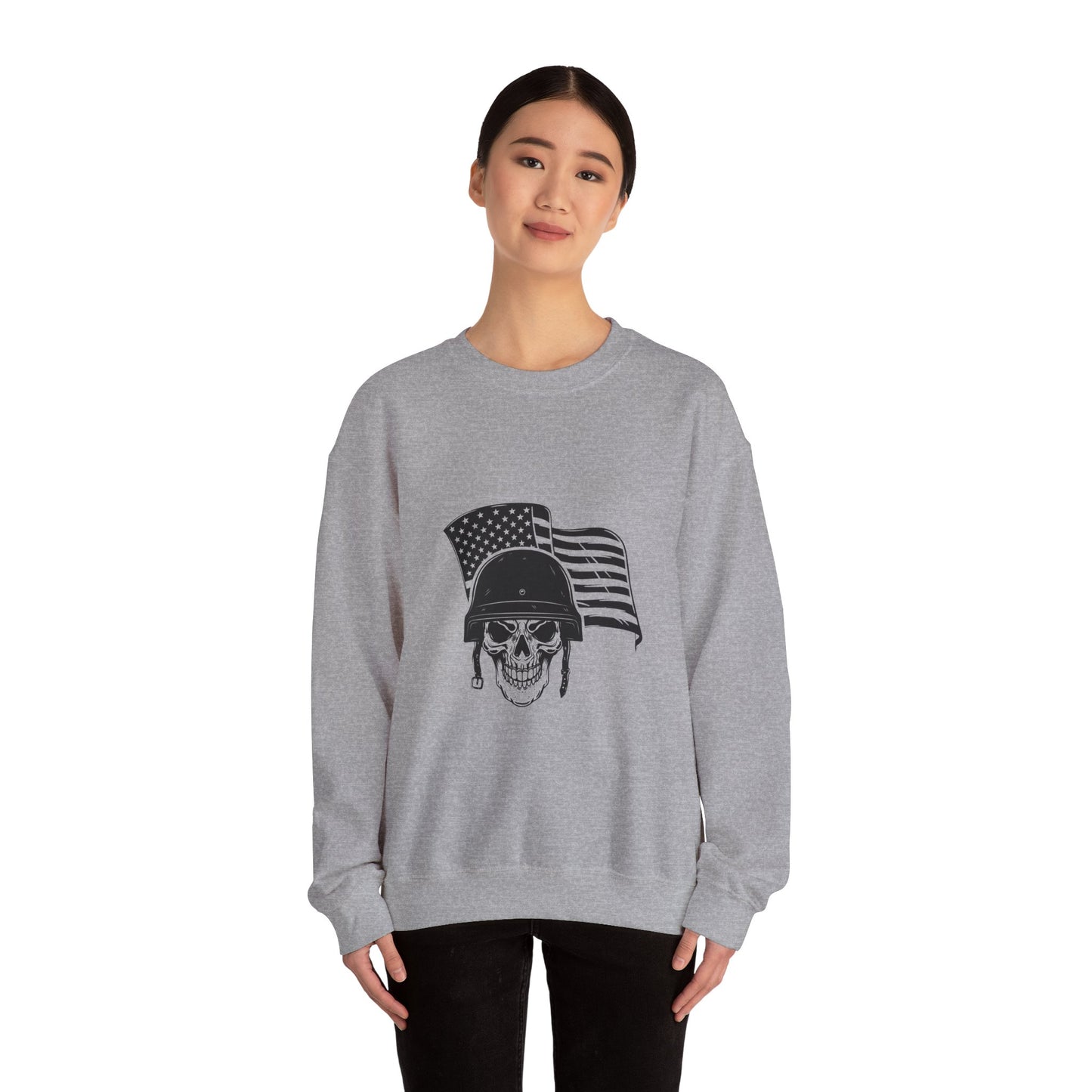 Skull Soldier Crewneck Sweatshirt – American Flag Helmet Graphic