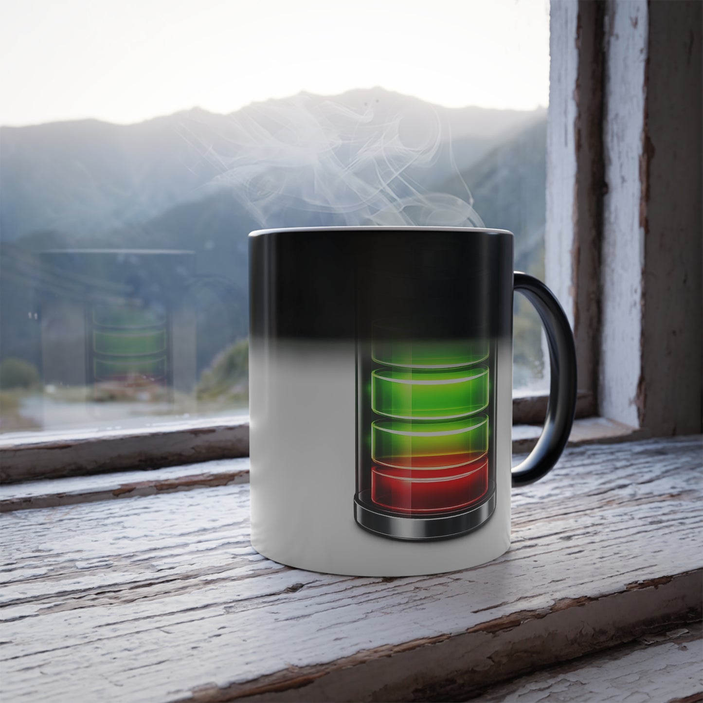 Color-Changing Battery Level Mug — 11oz Heat Sensitive Coffee Cup
