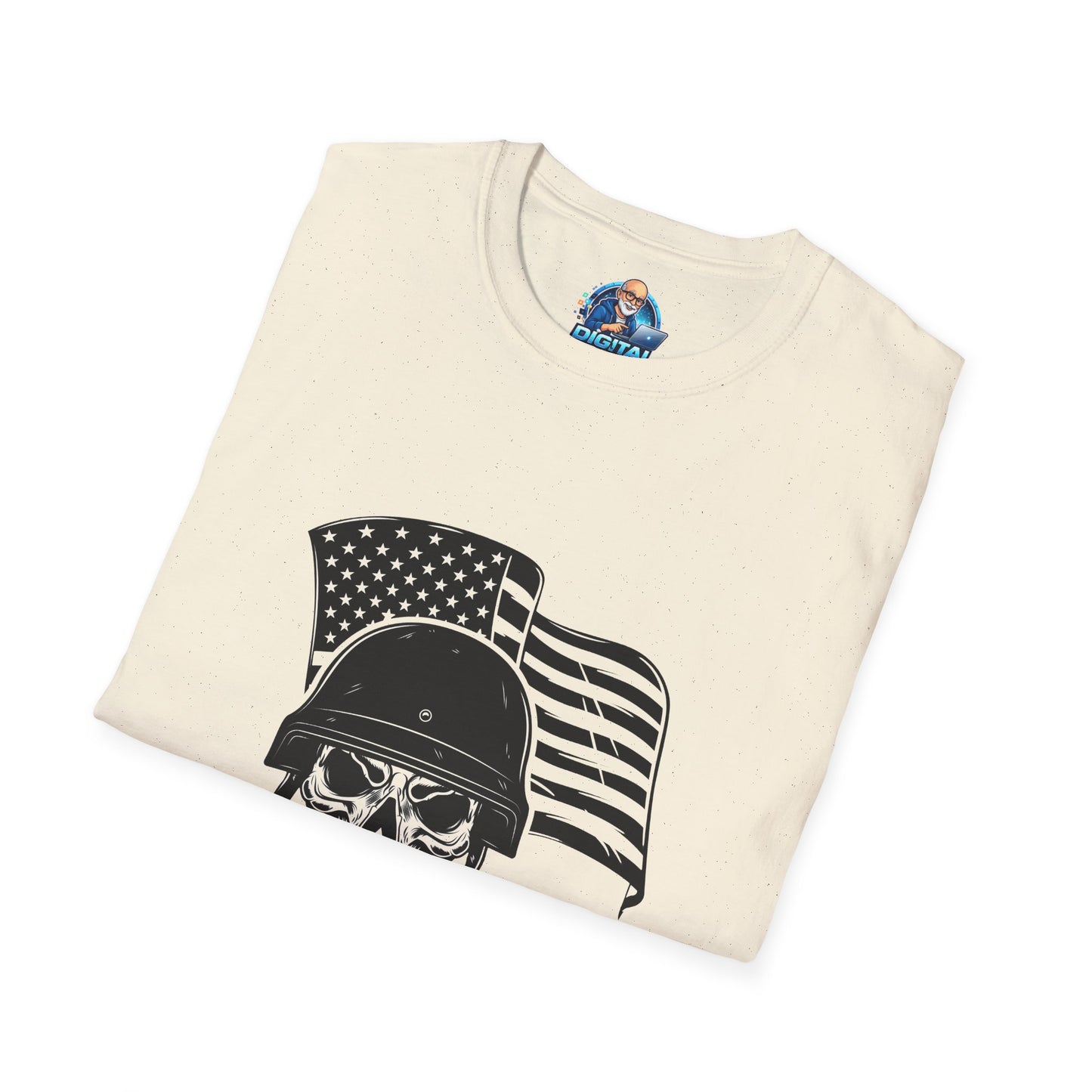 Patriotic Skull Helmet T-Shirt — American Flag Military Skull Graphic Tee