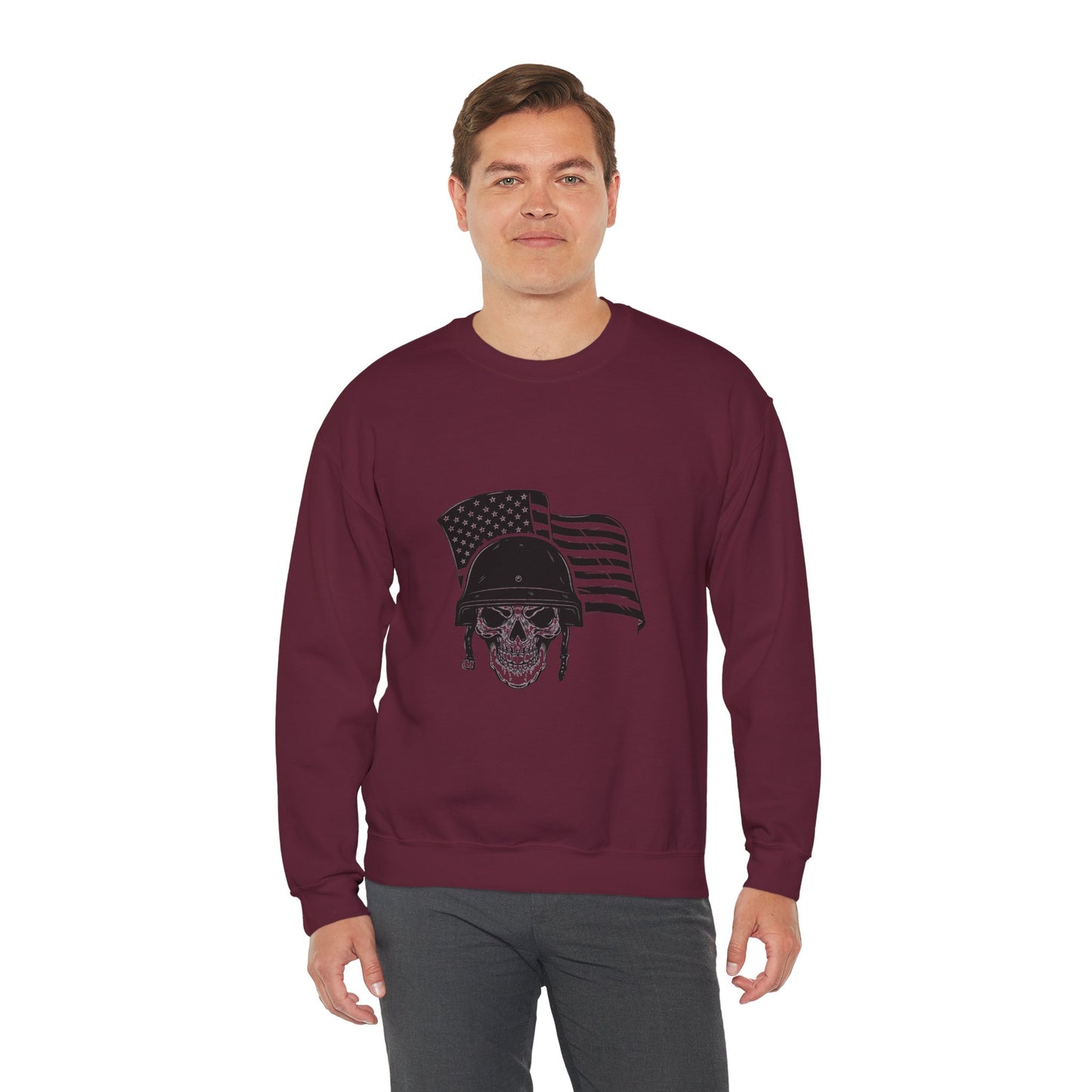Skull Soldier Crewneck Sweatshirt – American Flag Helmet Graphic
