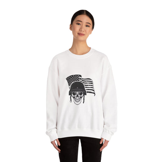 Skull Soldier Crewneck Sweatshirt – American Flag Helmet Graphic