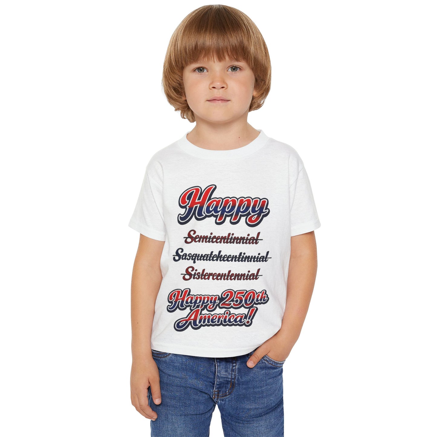 Toddler T-Shirt — “Happy 250th America!” Patriotic Retro Script Tee
