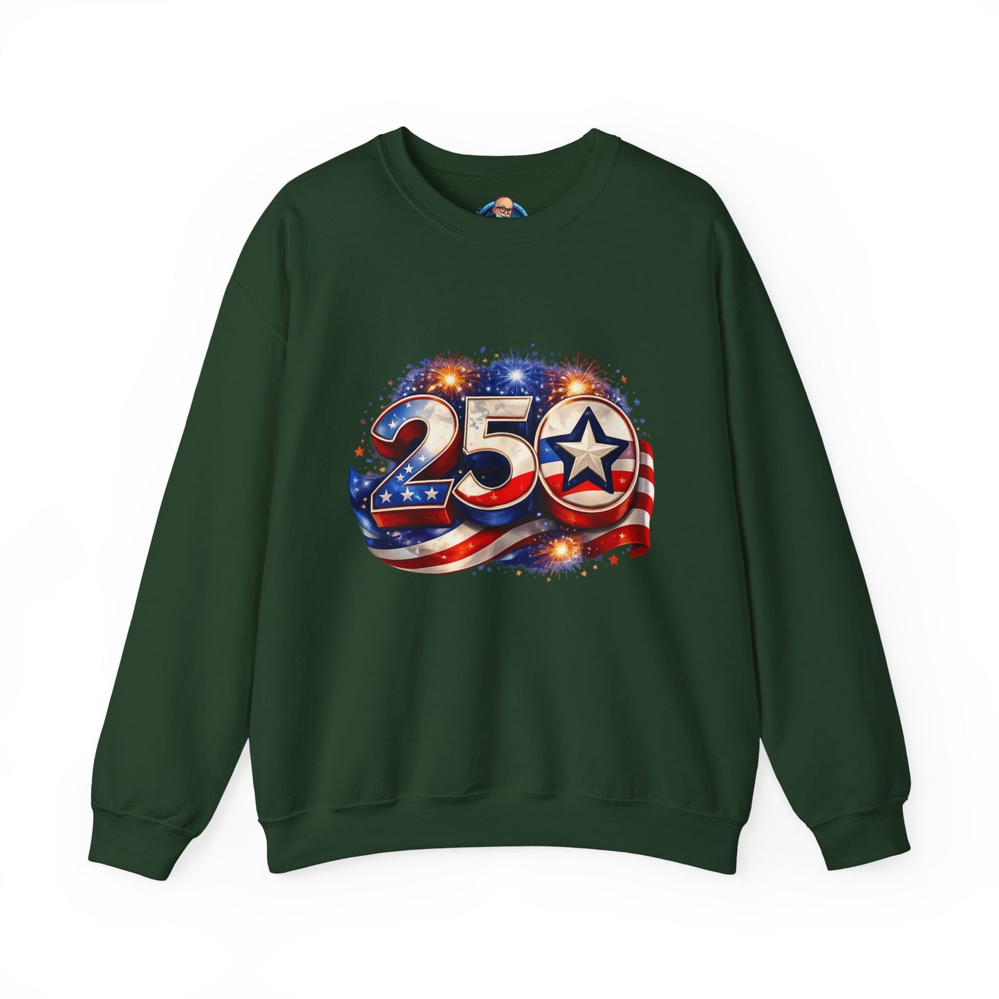 Crewneck Sweatshirt – '250' American Flag Stars & Stripes Patriotic Design