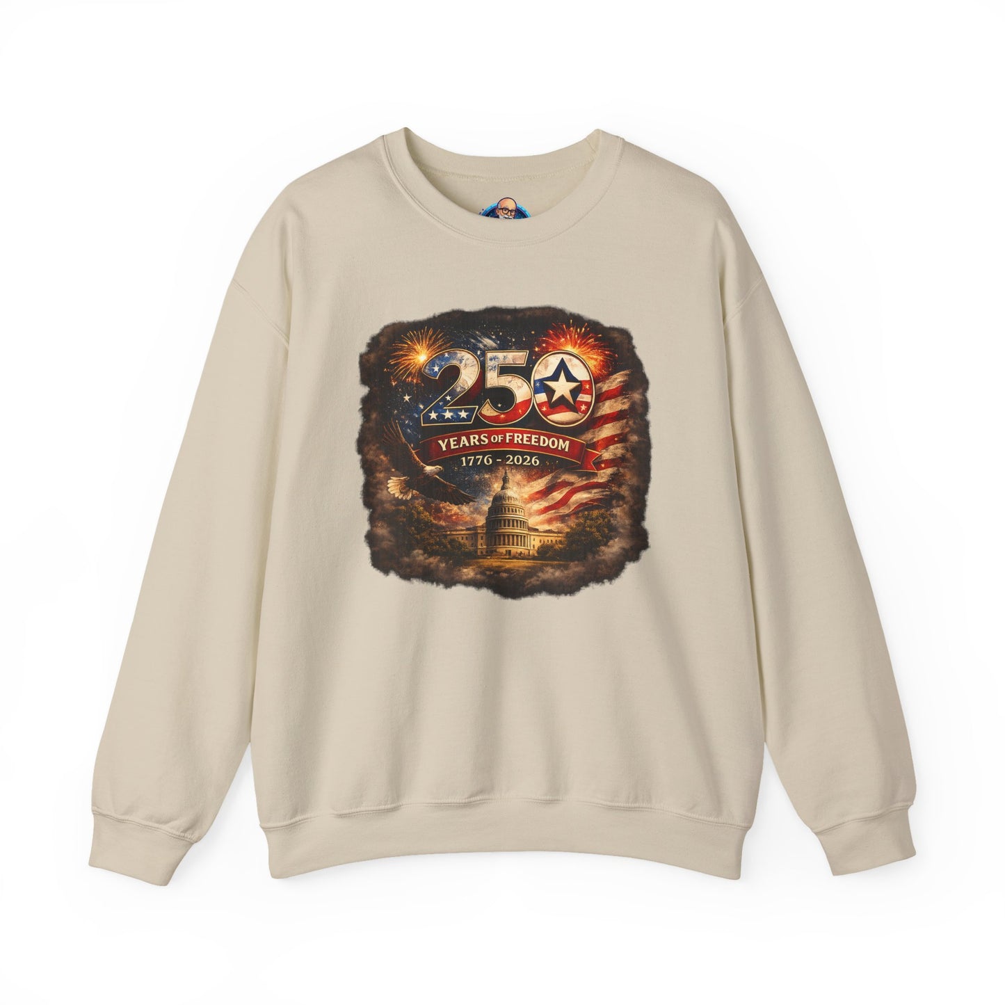 250th Anniversary Patriotic Crewneck Sweatshirt — "250 Years of Freedom" USA Flag Design