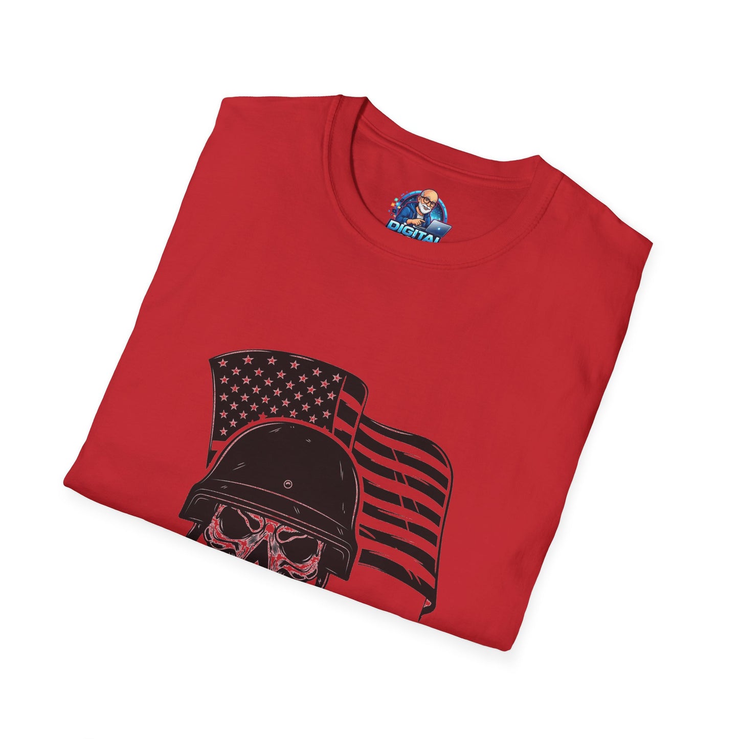 Patriotic Skull Helmet T-Shirt — American Flag Military Skull Graphic Tee