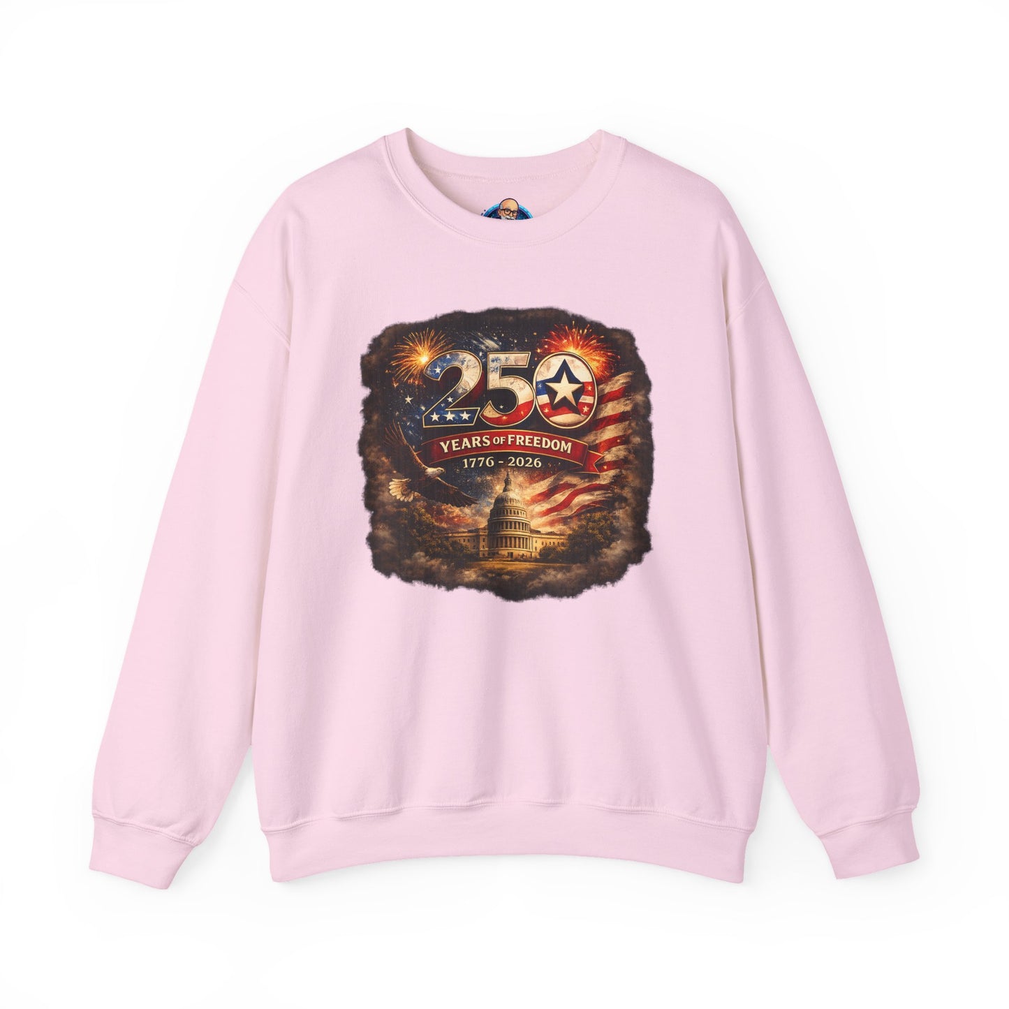 250th Anniversary Patriotic Crewneck Sweatshirt — "250 Years of Freedom" USA Flag Design