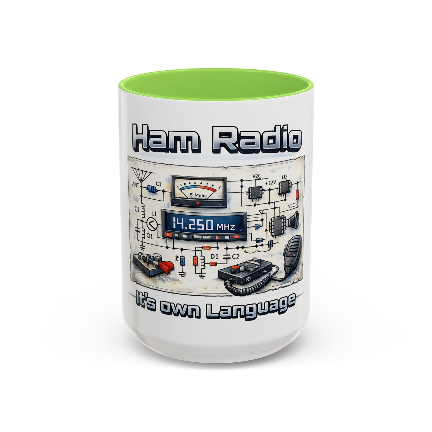 Ham Radio Circuit Design Coffee Mug — "Ham Radio: It’s Own Language" (11oz/15oz)