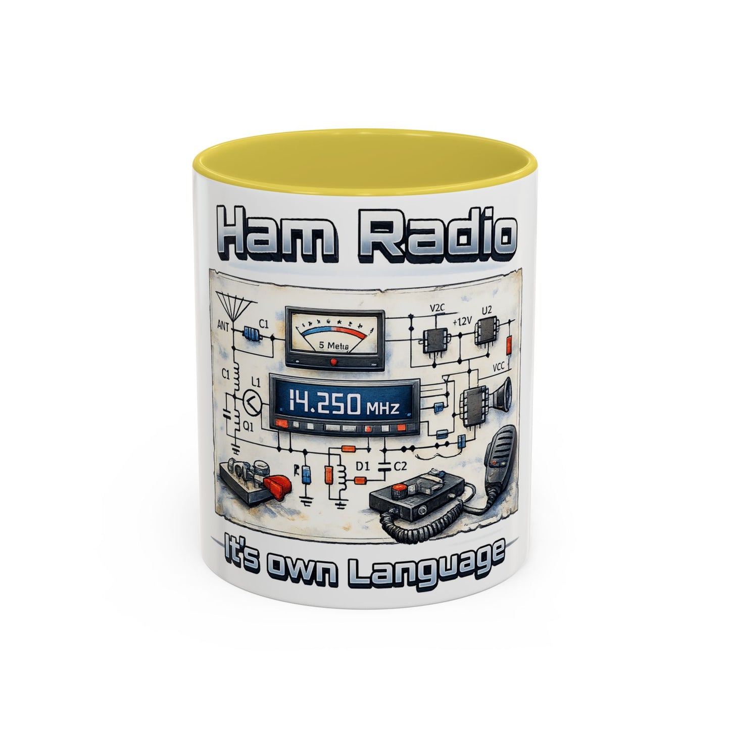 Ham Radio Circuit Design Coffee Mug — "Ham Radio: It’s Own Language" (11oz/15oz)