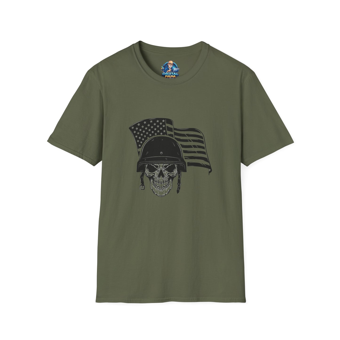 Patriotic Skull Helmet T-Shirt — American Flag Military Skull Graphic Tee