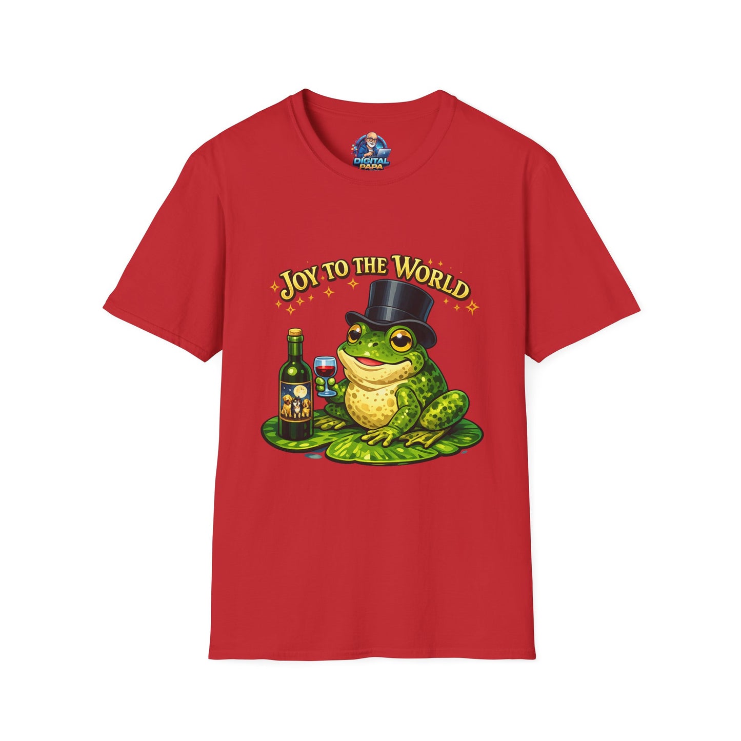 Joy to the World Frog T-Shirt — Festive Top Hat Frog with Wine Bottle