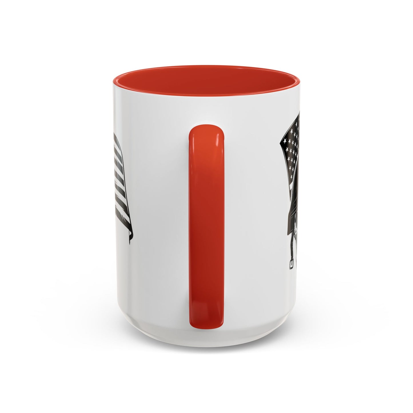 American Skull Soldier Coffee Mug — Military Helmet with US Flag (11/15oz)