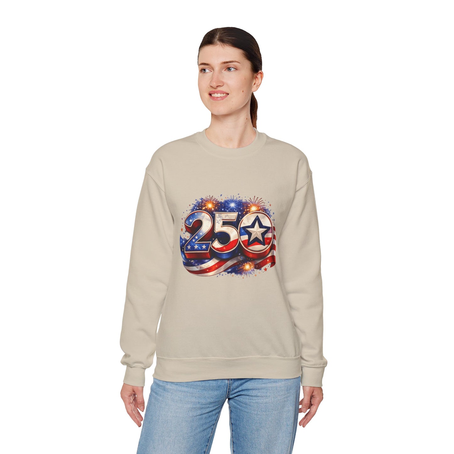Crewneck Sweatshirt – '250' American Flag Stars & Stripes Patriotic Design