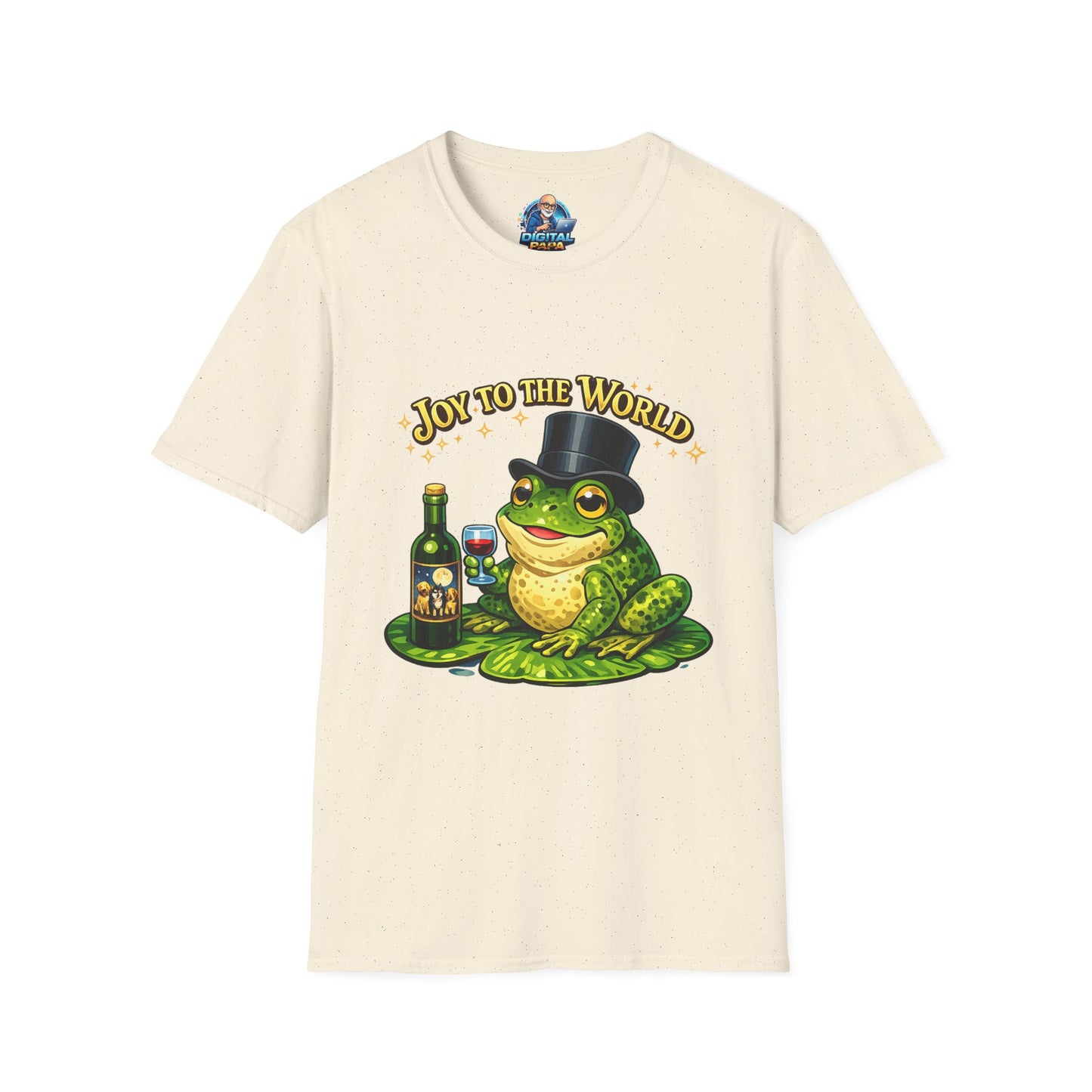 Joy to the World Frog T-Shirt — Festive Top Hat Frog with Wine Bottle