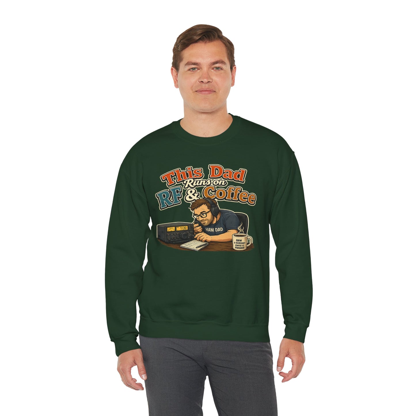 Dad Runs on RF & Coffee Crewneck Sweatshirt – Funny Radio/Engineering Father’s Day Gift