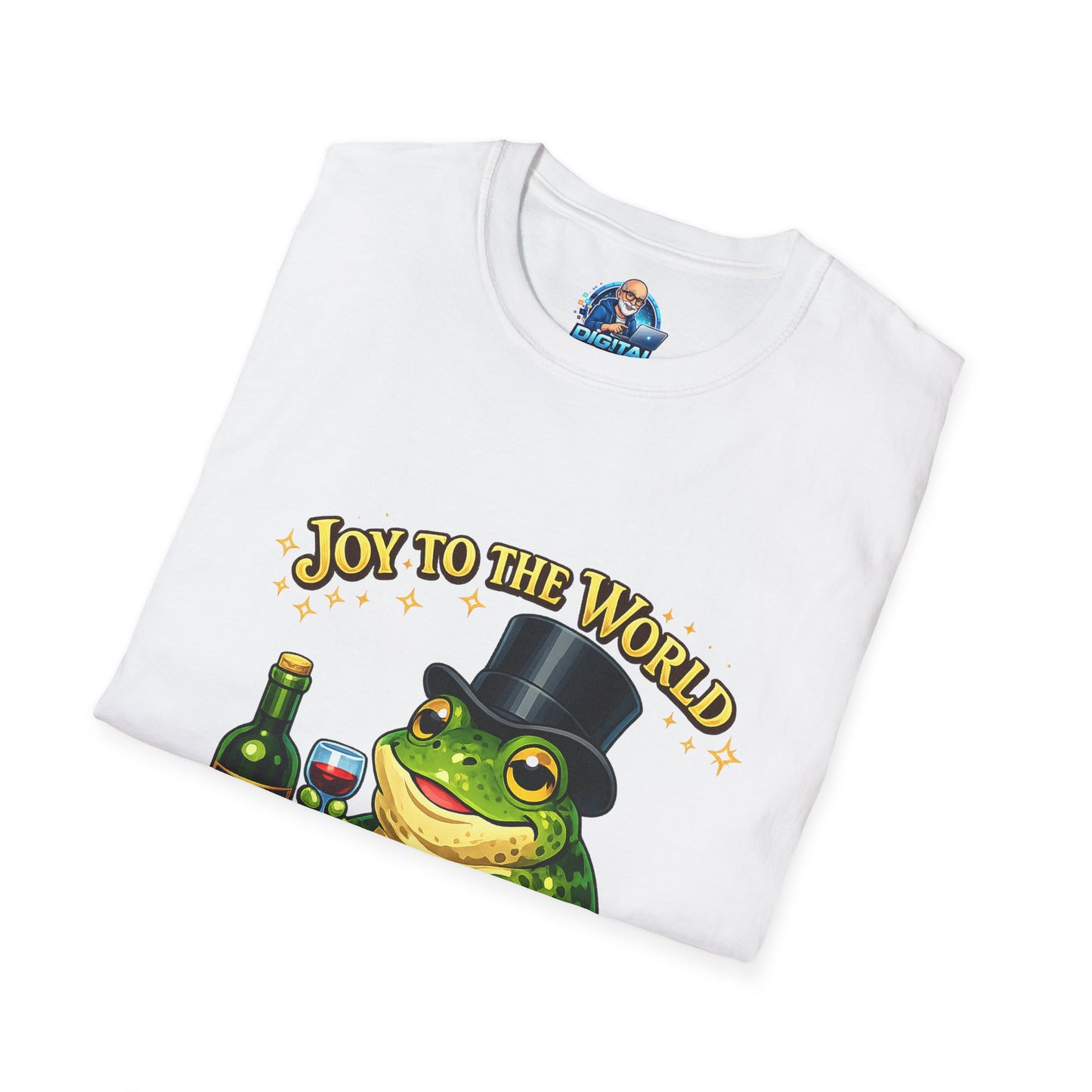 Joy to the World Frog T-Shirt — Festive Top Hat Frog with Wine Bottle