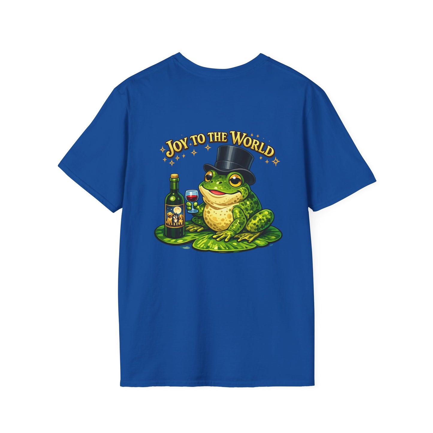 Joy to the World Frog T-Shirt — Festive Top Hat Frog with Wine Bottle