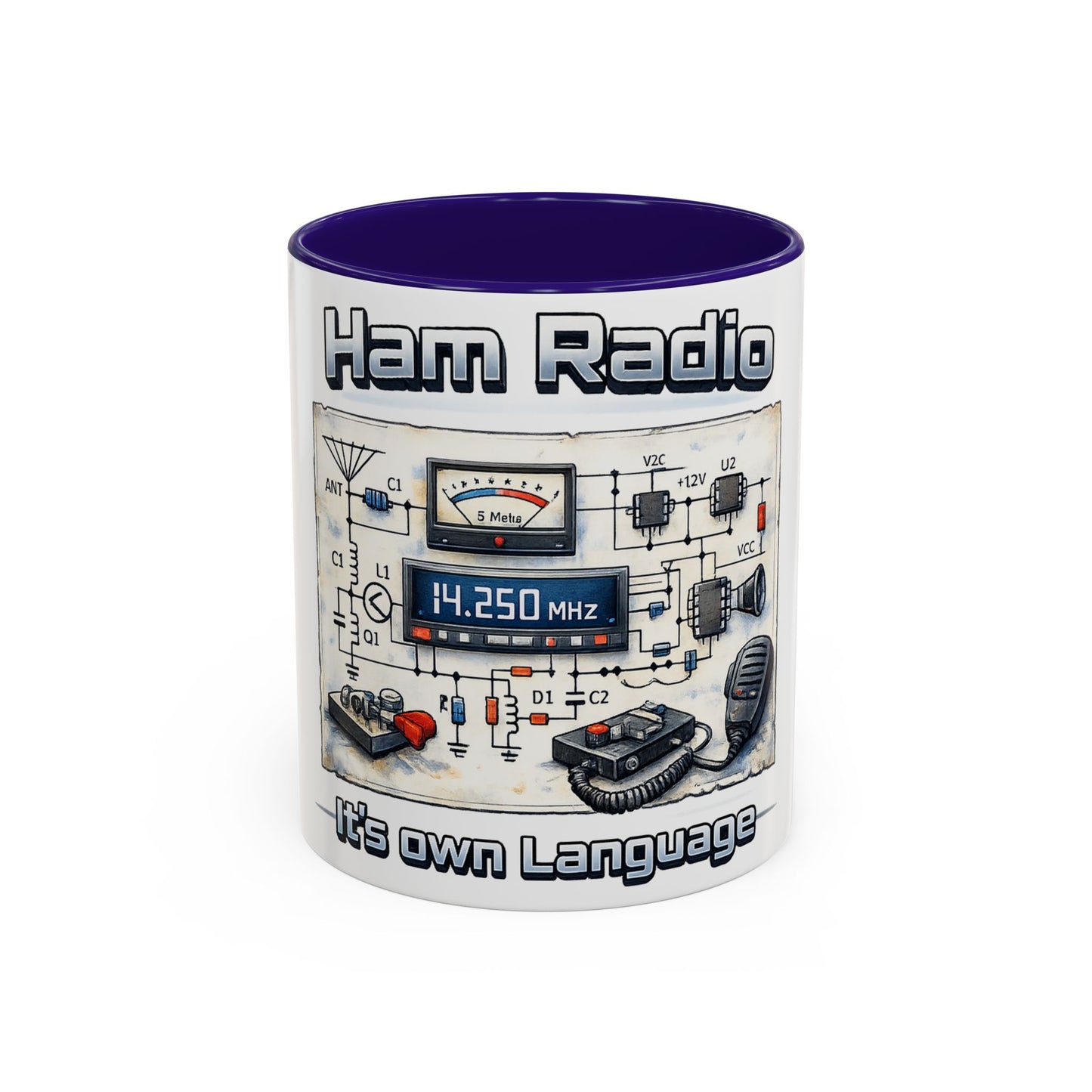 Ham Radio Circuit Design Coffee Mug — "Ham Radio: It’s Own Language" (11oz/15oz)