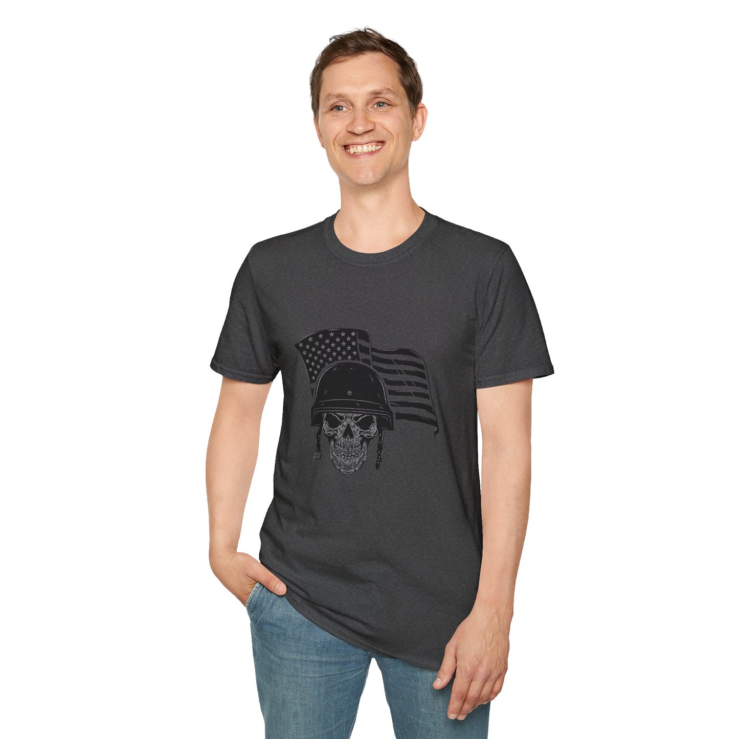 Patriotic Skull Helmet T-Shirt — American Flag Military Skull Graphic Tee