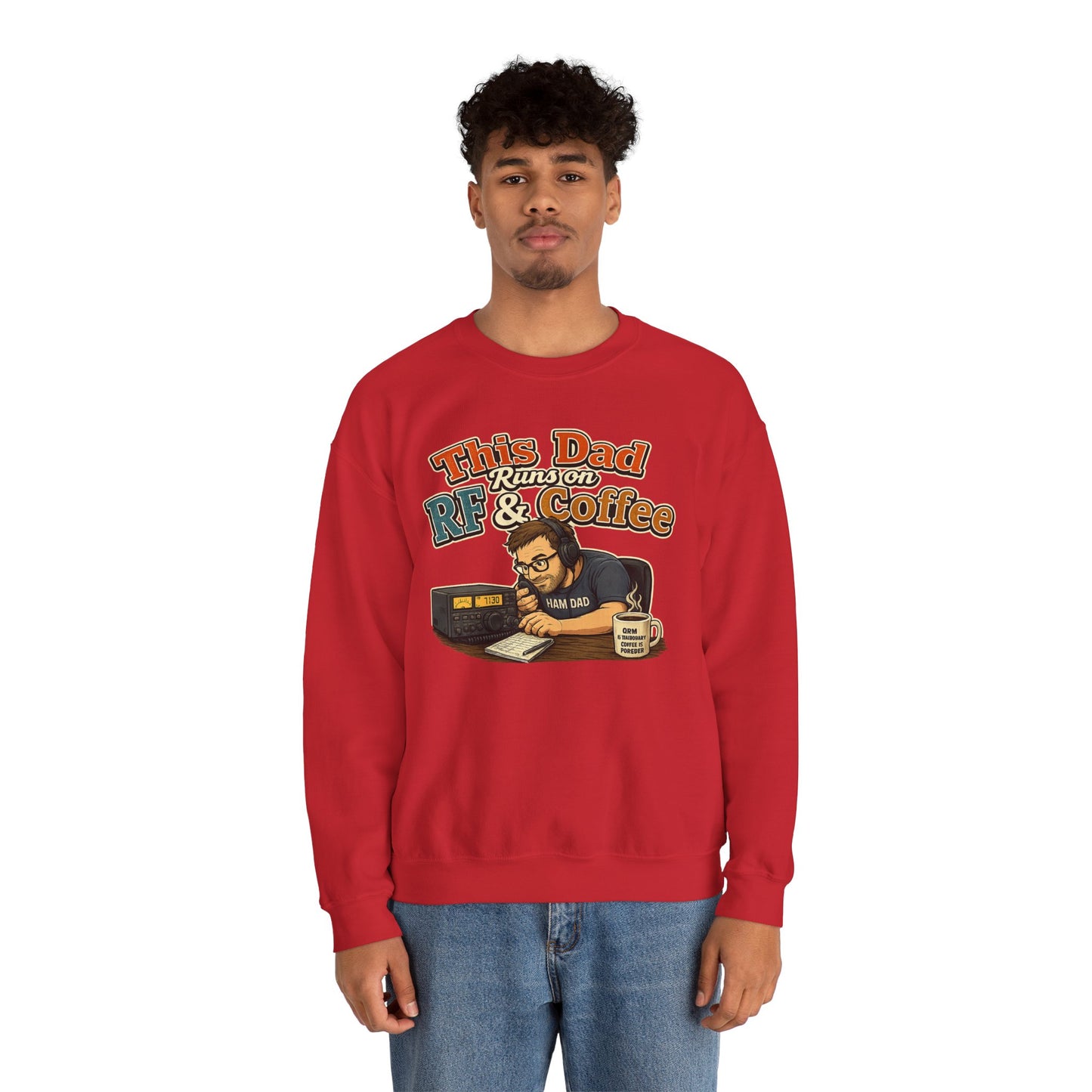 Dad Runs on RF & Coffee Crewneck Sweatshirt – Funny Radio/Engineering Father’s Day Gift