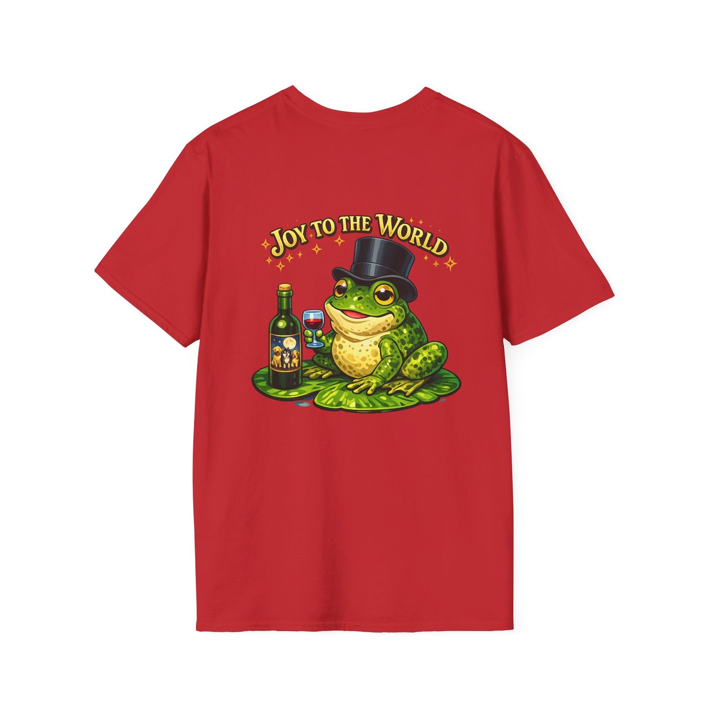 Joy to the World Frog T-Shirt — Festive Top Hat Frog with Wine Bottle