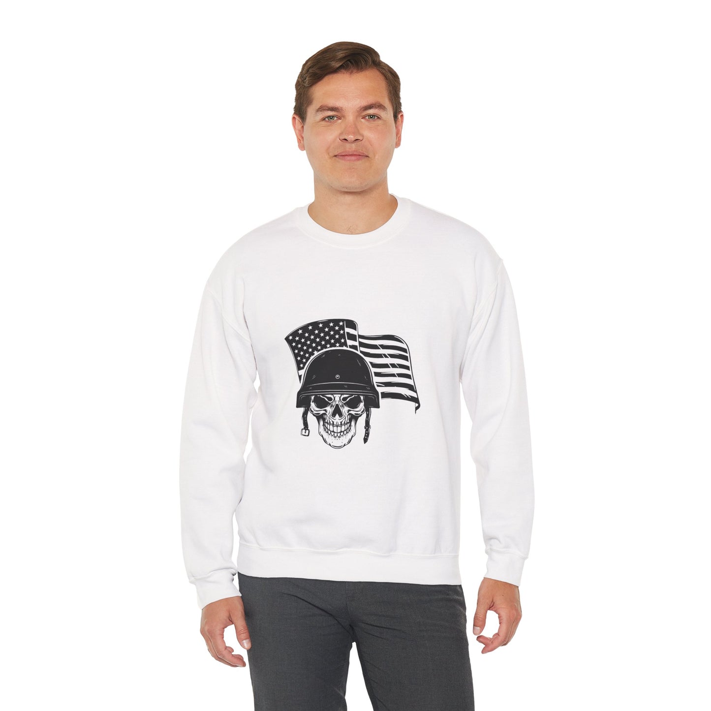 Skull Soldier Crewneck Sweatshirt – American Flag Helmet Graphic